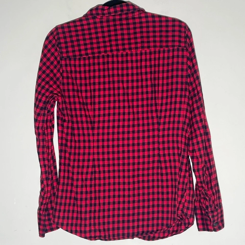 J. Crew The Perfect Shirt Black Red Gingham Plaid Flannel Shirt Top Women’s Sz M